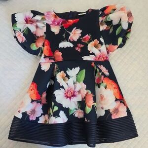 Ted Baker Navy Floral Puff Sleeve Dress